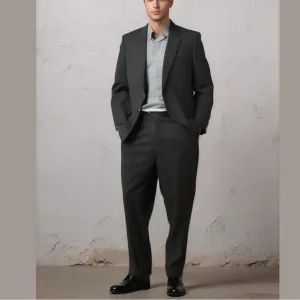 90s 2PC MURANO WOOL NAVY PINSTRIPES SUIT BOXY BLAZER &amp; PLEAT FRONT PANTS SZ 46L