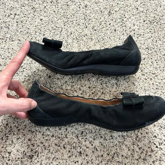 Abeo Biosystem Tatum Ballet Flats Womens 8N Black Suede Leather Bow Trim Shoes