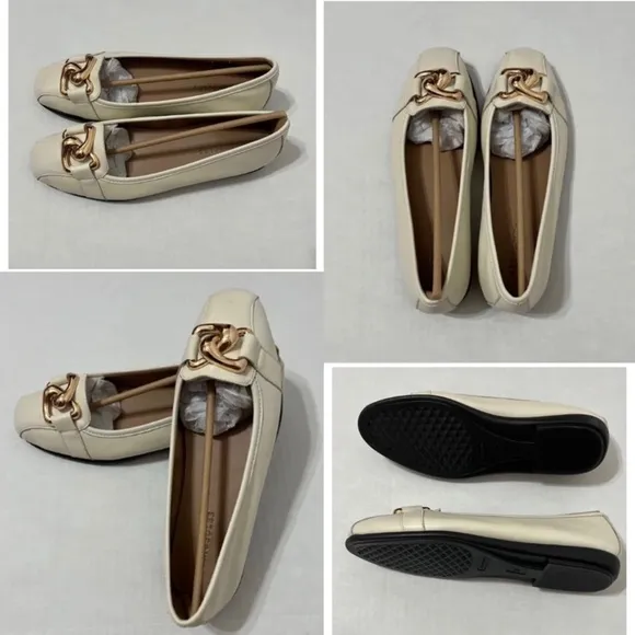 Aerosoles NWB Sz 8W Off White Bristol Leather Oversized Chain Link Flat Shoes