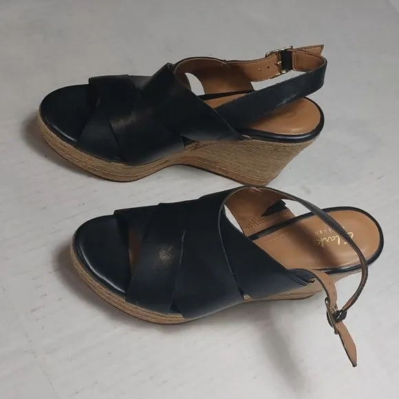 CLARKS Black Platform Wedges Size 8.5