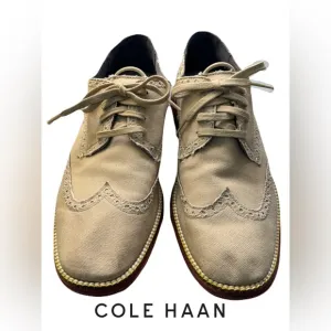 Cole Haan Canvas Original Grand Os Wingtip Canvas Oxford Tan Khaki Size 9