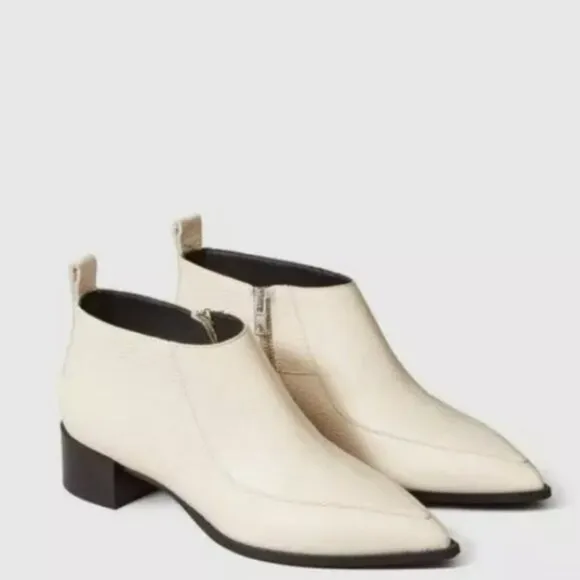 Everlane The Boss Bootie Bone White Pointed Leather Boots Size 6