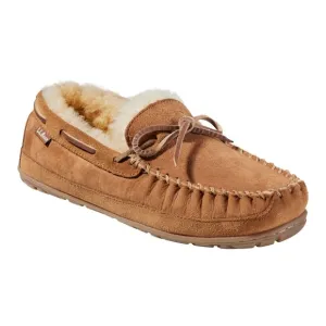 L.L.BEAN Mens Tan Brown Suede Wicked Good Lace Up Cozy Shearling Lined Moccasins